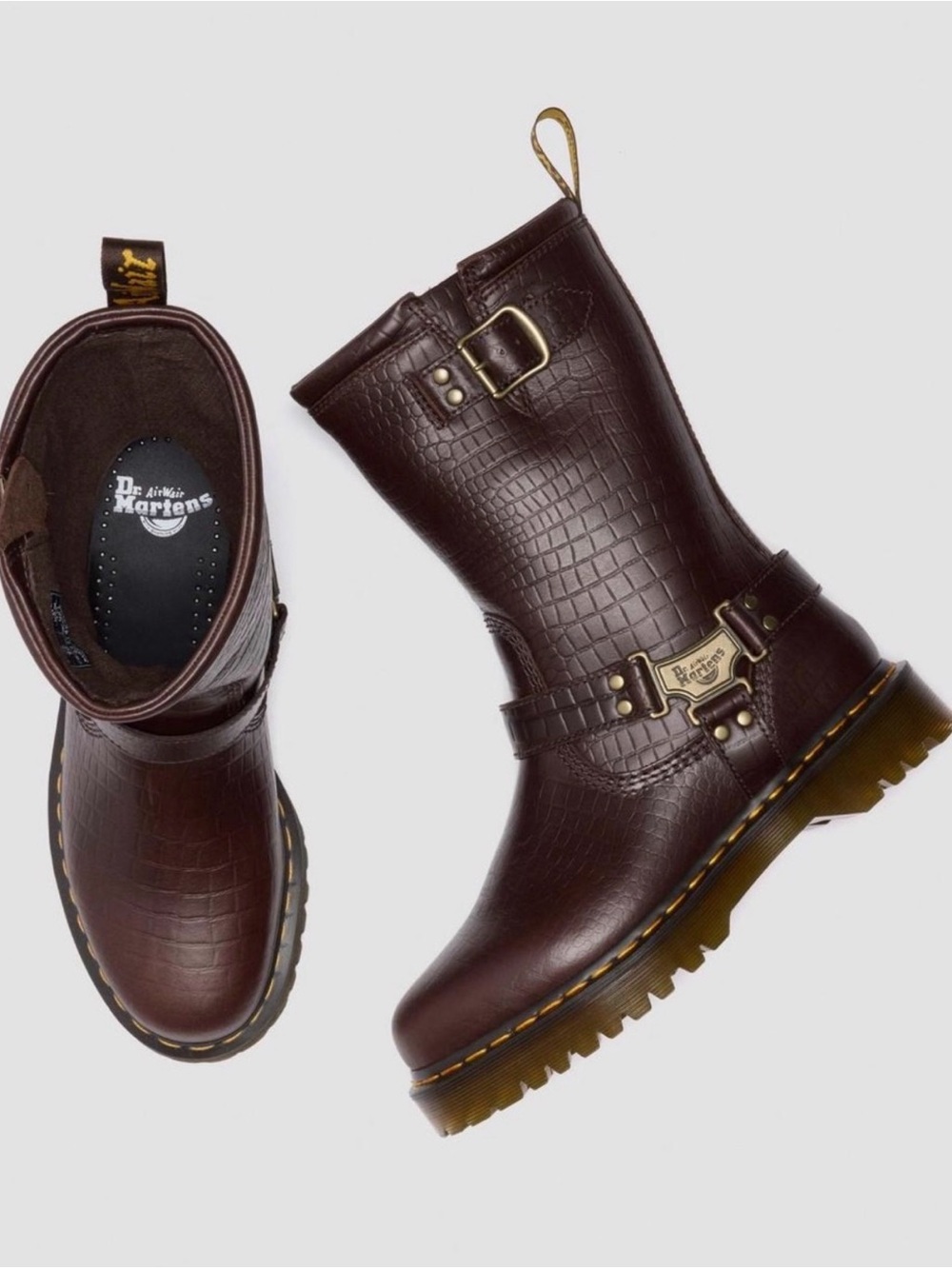 Dr. Martens Anistone Hi Reptile Emboss Leather Biker Boots – Women’s 7